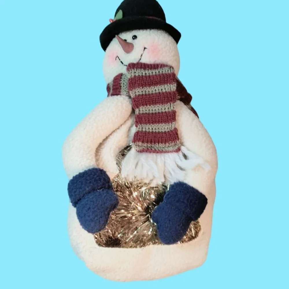 Snowman Plush Gift Candy Bag Scarf Hat Christmas Decoration White Fleece